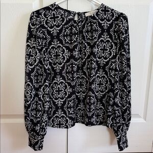 LOFT Black and White Patterned Long Sleeve Blouse Shirt Size Small